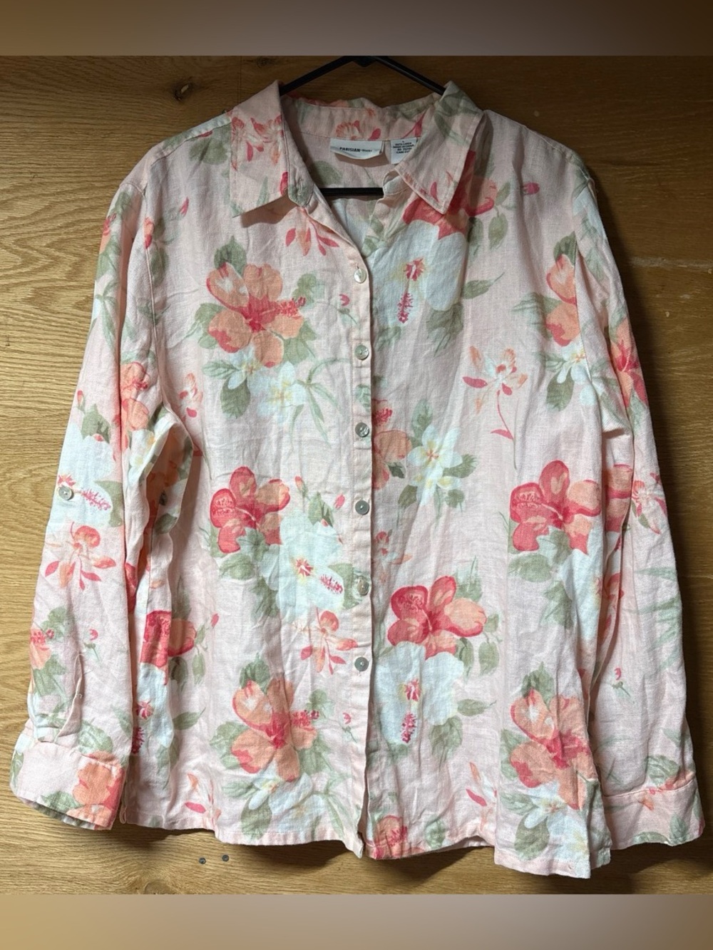 Parisian Works Peach-Pink Floral Linen Shirt